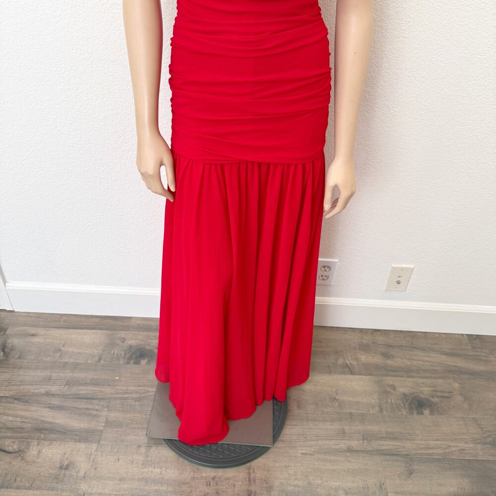 [Anthropologie] Bardot Red Mave Halter Neck Maxi Dress Low Back Ruched Slit 12 - Picture 10 of 12
